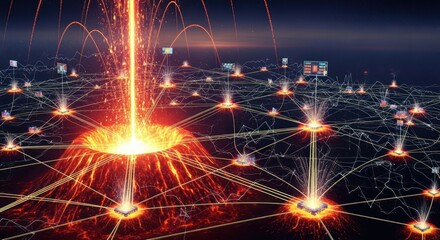 Interconnected digital network concept with glowing connections and data points