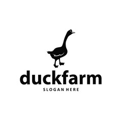 Duck logo black silhouette design livestock concept farm animal duck silhouette design for product brand, poster, symbol, icon templet illustration