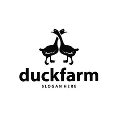 Duck logo black silhouette design livestock concept farm animal duck silhouette design for product brand, poster, symbol, icon templet illustration
