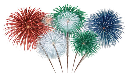 Colorful fireworks burst in the sky, creating a vibrant and celebratory display isolated on transparent background for festive occasions and events
