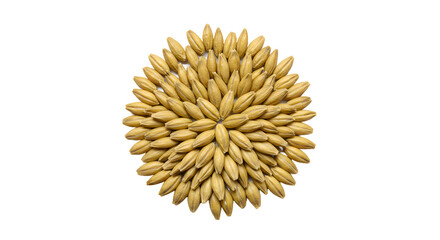 Barley Grains Meticulously Arranged in a Circular Pattern Against a Striped Background