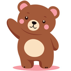 Cute brown bear waving hello, cheerful kawaii animal character perfect for greeting cards or children’s illustrations.

