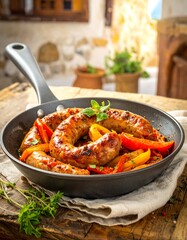 Grilled sausages with bell peppers
