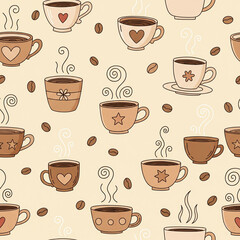 Obraz premium Whimsical Coffee Pattern 002