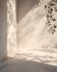 Beige Interior Design With Sunlight And Shadows