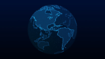 Blue Wireframe 3D Globe with Americas Front
