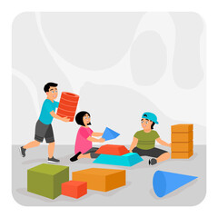 Obraz premium Children Playing Toys. Children Playing With Colorful Building Blocks and Shapes Indoors.