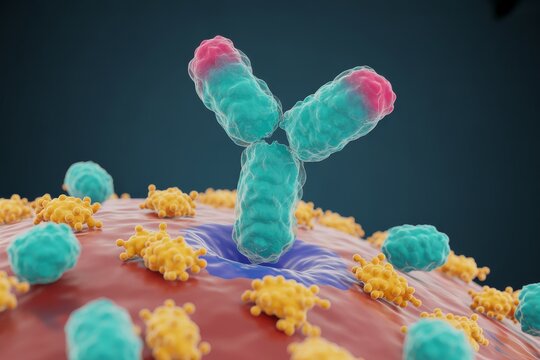 Antibody molecule binding to cell surface receptors scientific visualization for medical research and immunology