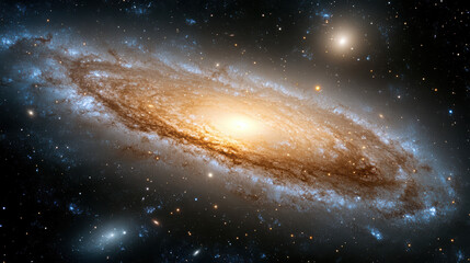 Fototapeta premium Stunning view of spiral galaxy with bright core and swirling arms, showcasing cosmic beauty