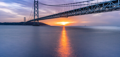 beautiful sunrise and sunset near the bridge