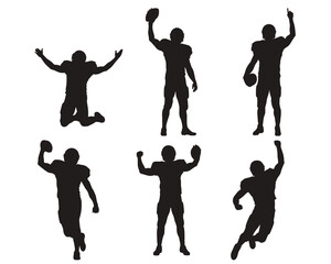 Set of American Football Player Silhouettes in Victory Poses