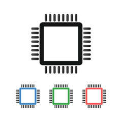 Chip Icon Set &ndash; Blue, Orange, Green, and Black Technology Processor Symbols