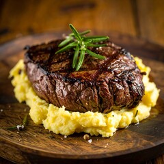 Grilled steak with mashed potatoes