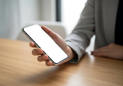Person Holding Smartphone with Blank Screen.