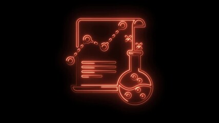 Neon data analysis with scientific research glowing symbol on black background animation - Powered by Adobe