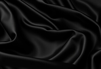 Deep black silk, lustrous sheen, subtle folds,  textile,  satin
