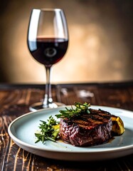 Grilled steak with wine