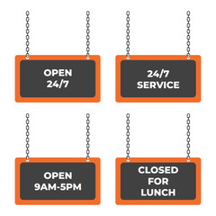 Business Hours Hanging Signboard Set with Chains and Bold Typography