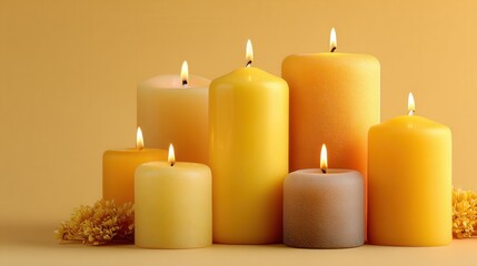 church candles lit on plain background