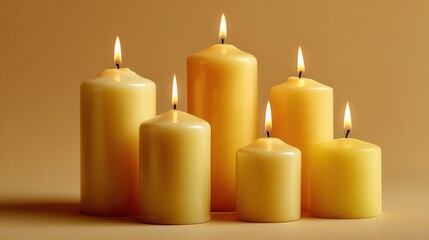 church candles lit on plain background