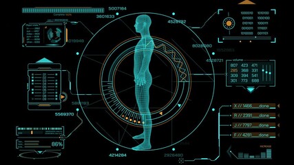Animated display with HUD and infographic elements for data research - Powered by Adobe