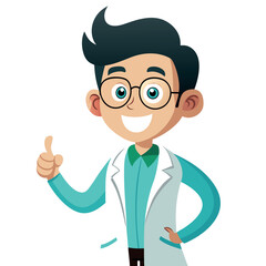 Cartoon doctor with glasses giving a thumbs up