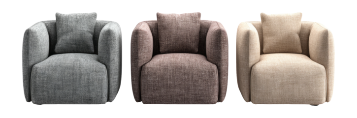 Cozy Armchairs in Soft Colors with Plush Cushions on Transparent Background