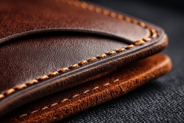 Close-up of Hand-Stitched Brown Leather, Detailed Texture and Craftsmanship