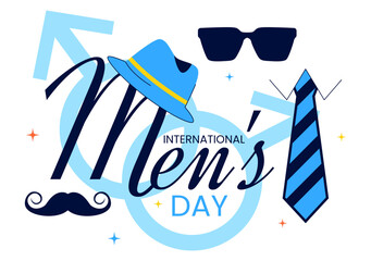 International Men's Day Vector Illustration on November 19 Featuring Men's Accessories such as Ties, Mustaches and Male Symbols in a Flat Background