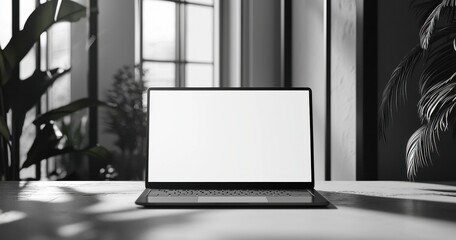 Fototapeta premium Modern laptop with blank screen on a desk in a stylish workspace