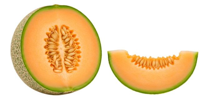 Vibrant Cross section and Slice of Fresh Cantaloupe Melon