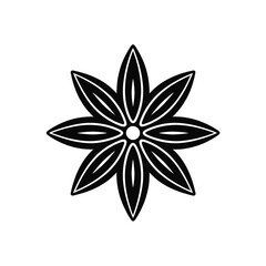 Black and white stylized star anise spice isolated on white background