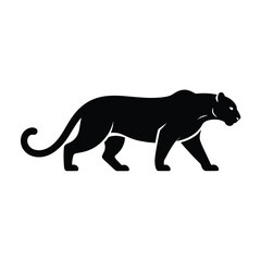 Silhouette of a powerful black panther walking with its tail curled