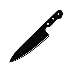 Black silhouette of a sharp chef s knife on a white background