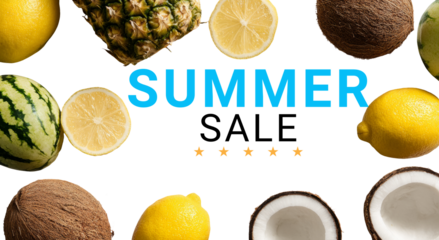 Fresh Summer Fruit Collection with Lemon, Pineapple, Coconut, Watermelon for Sale