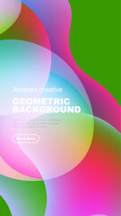 Vibrant abstract shapes overlap, creating colorful geometric background. Text invites further exploration. Modern design elements present.