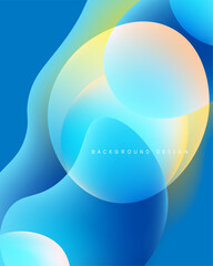 Abstract fluid shapes, blue tones dominate. Soft gradients create depth, modern design element. Light yellow accents present.