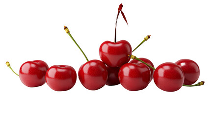 Fresh Ripe Red Cherries Arranged with Stems Against a Dark Background