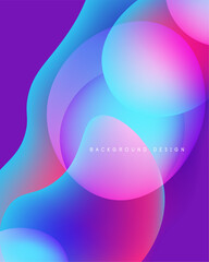 Abstract fluid shapes blend vibrant purple, blue, pink hues. Modern design evokes energy, movement, soft gradients. Background text reads background design.