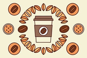 Coffee Cup and Beans Decorative Border coffee beans