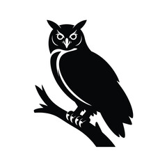 Black silhouette of an owl perched on a branch