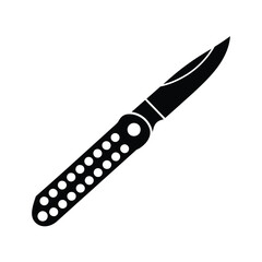 Black silhouette of a folding pocket knife with perforated handle