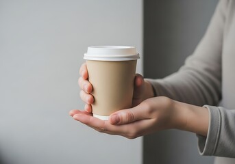 Woman Holding Disposable Coffee Cup.