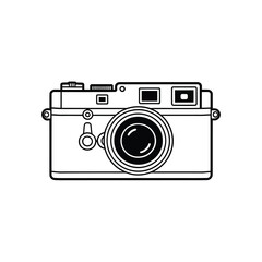 Vintage rangefinder camera illustration in black and white outline