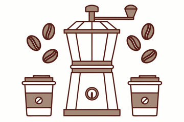 Coffee Grinder With Beans and Cups coffee beans