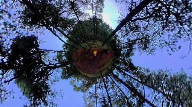 Tiny planet effect showing hikers walking in iztaccihuatl national park