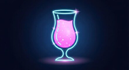 Luminous Blue Neon Sign of a Sparkling Pink Hurricane Cocktail