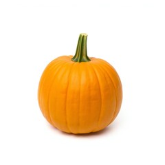 Obraz premium A single bright orange pumpkin with a green stem on a white background