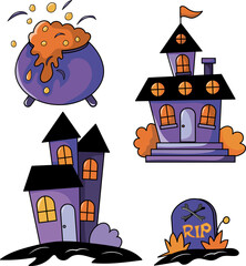Halloween clipart, illustrations and design elements set.