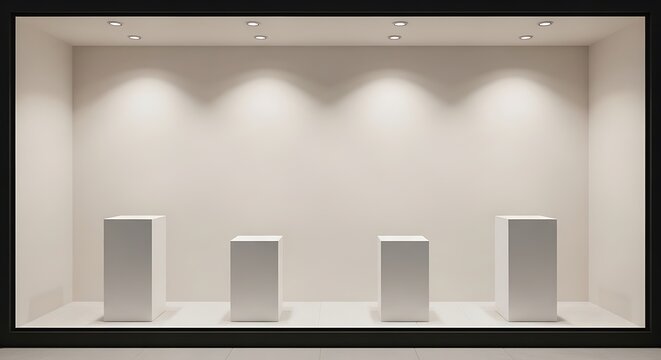 Empty Shop Window Display with Pedestals. - Powered by Adobe